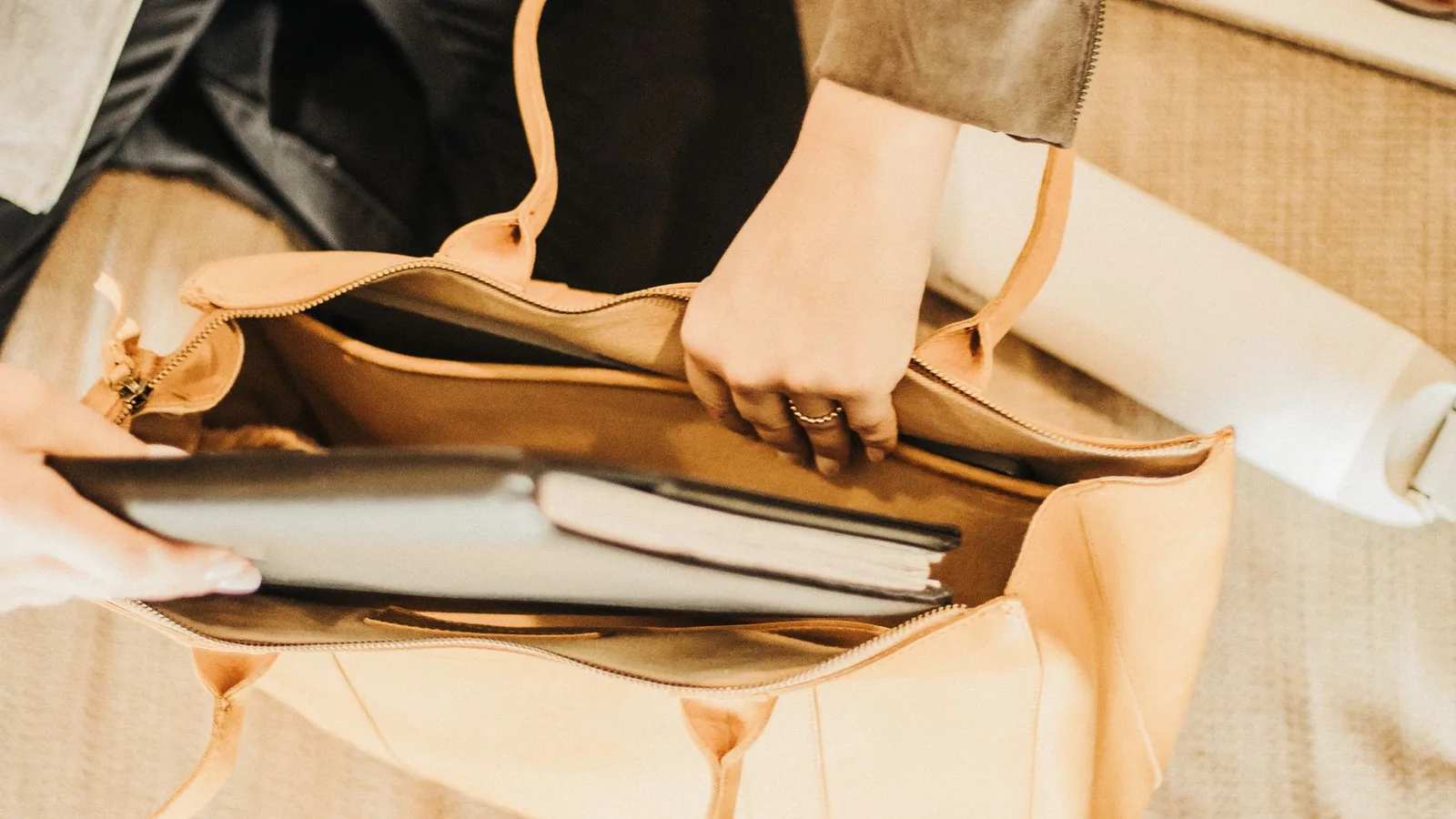 Stylish work bag desk essentials