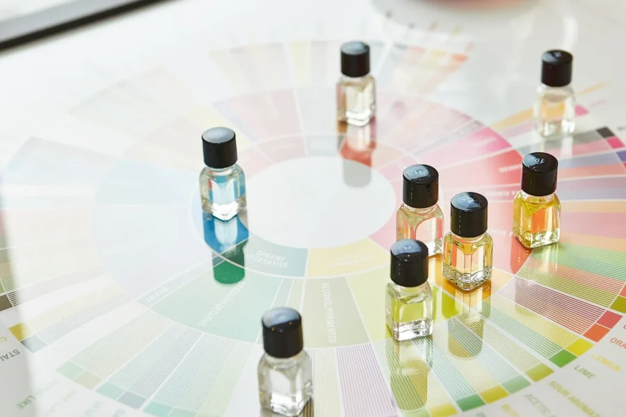 Perfume testing happy woman colourful