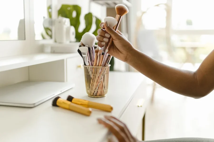 Makeup brushes beauty desk