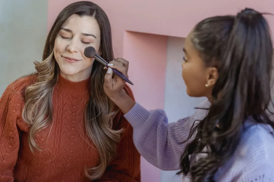 Diverse woman foundation makeup daylight