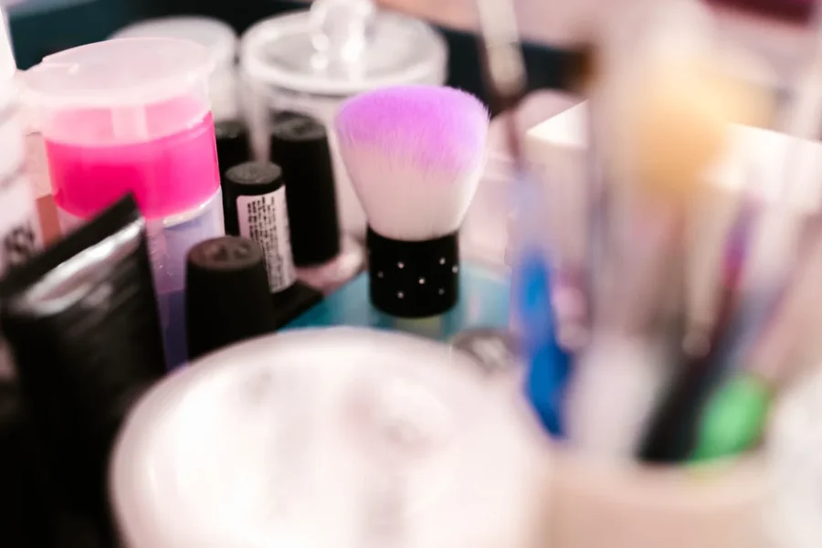 Beauty products organised vanity