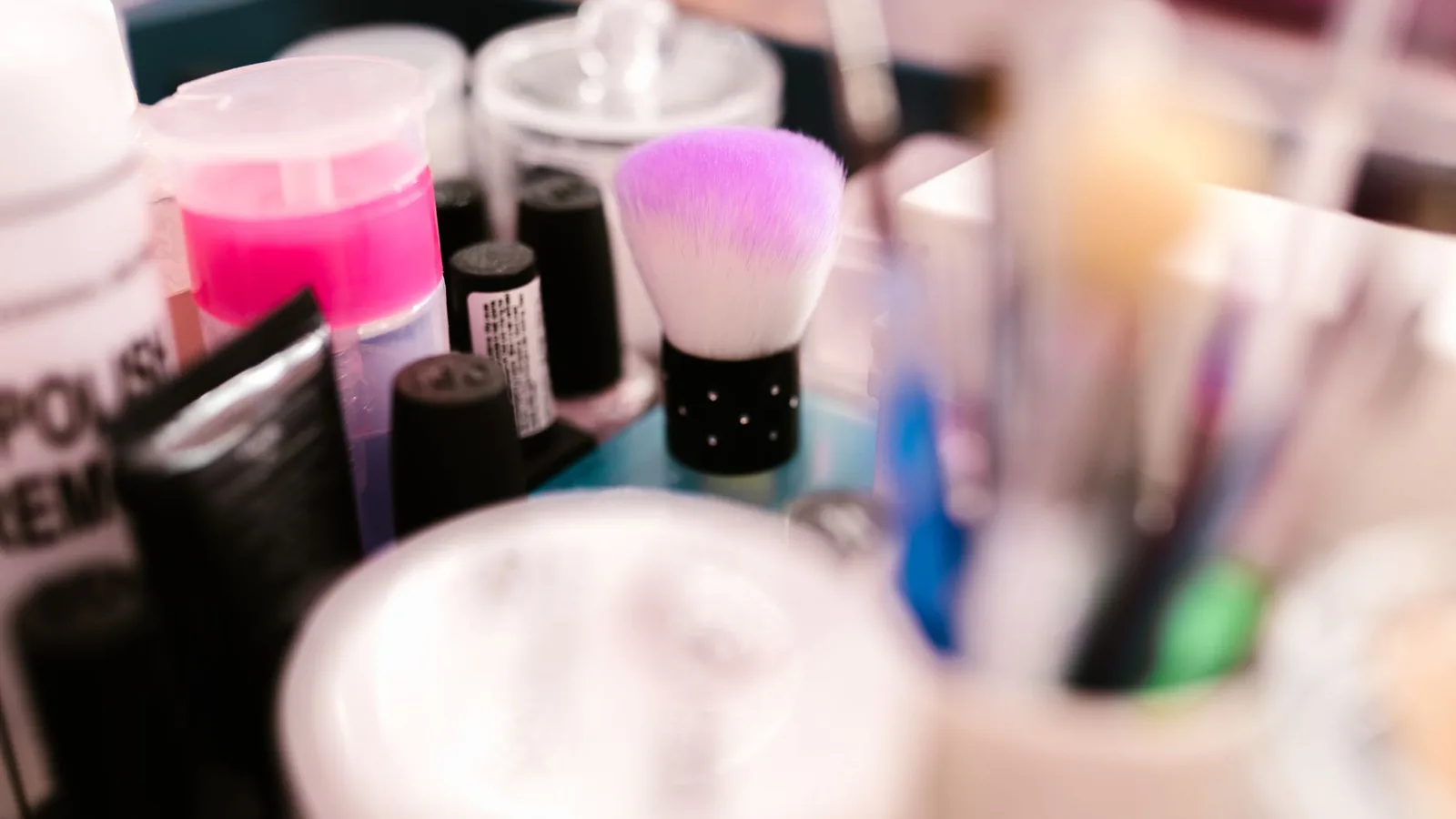Beauty products organised vanity