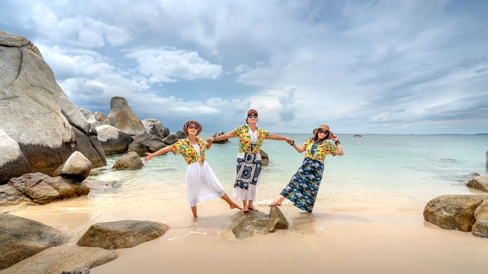 Joyful friends beach holiday
