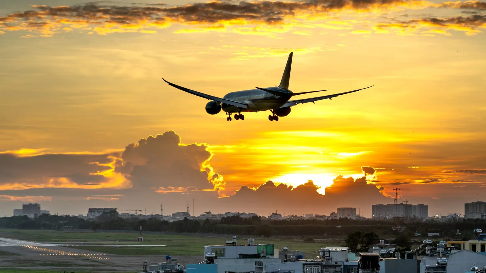 Happy traveller airport sunrise