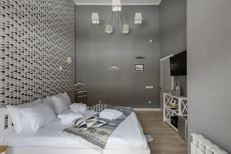 Bright boutique hotel room travel