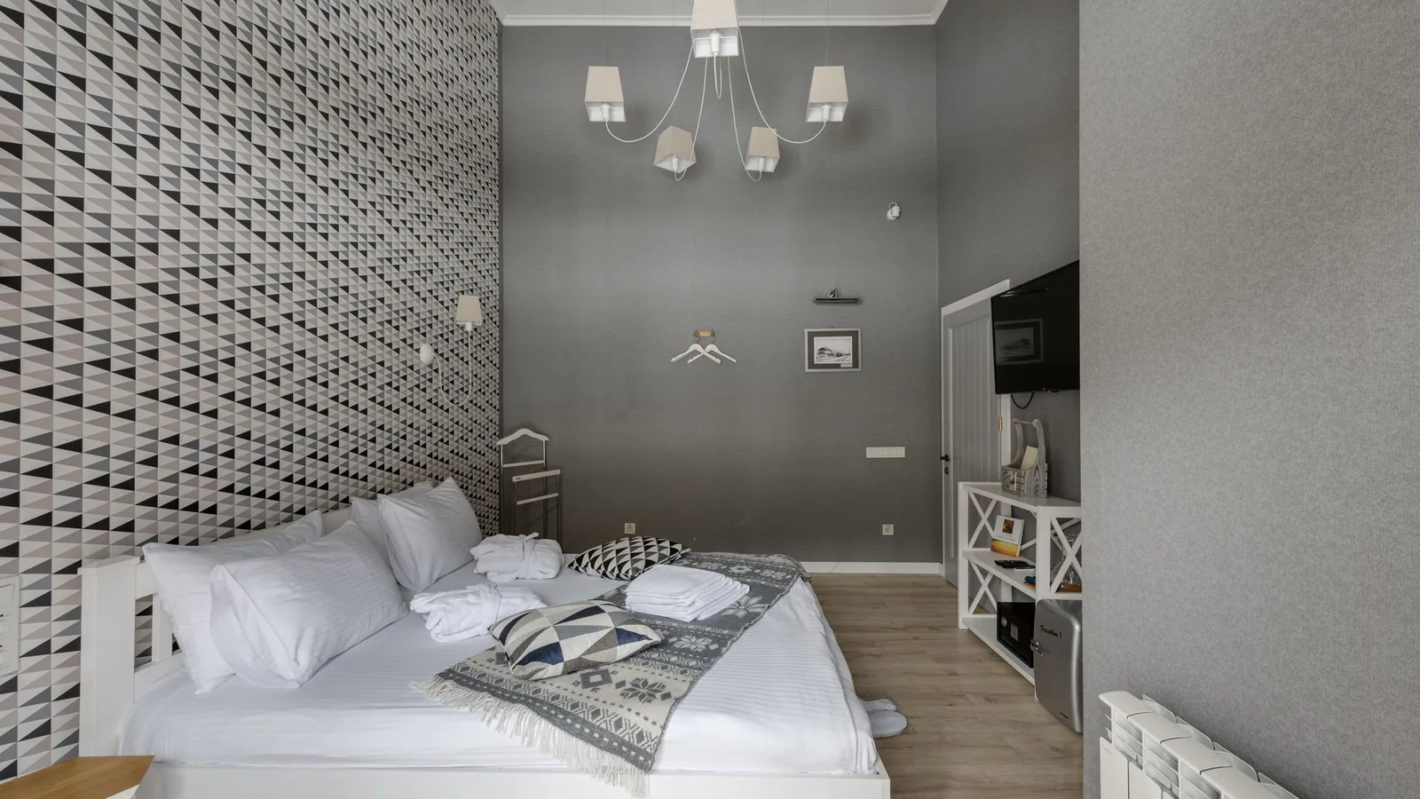 Bright boutique hotel room travel