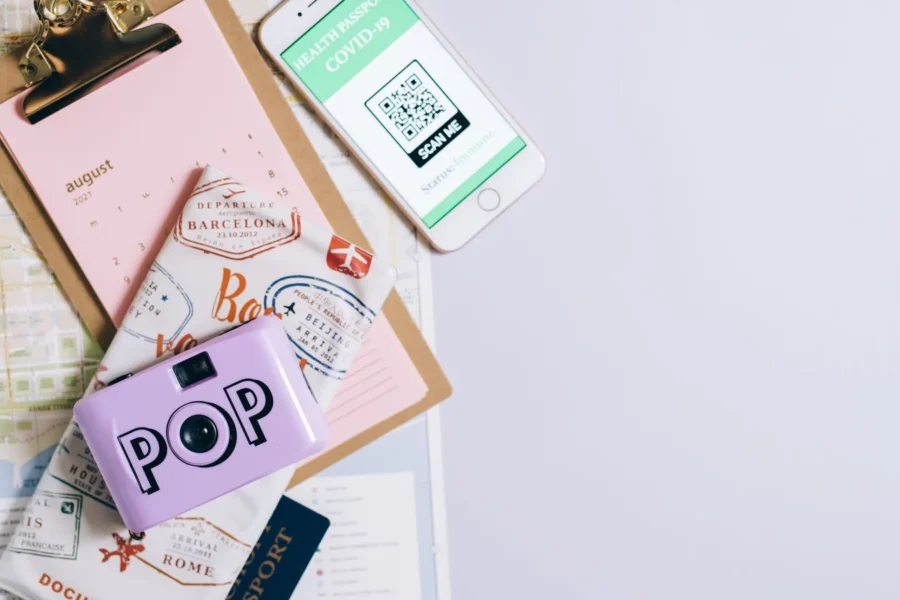 Passport tickets travel flat lay