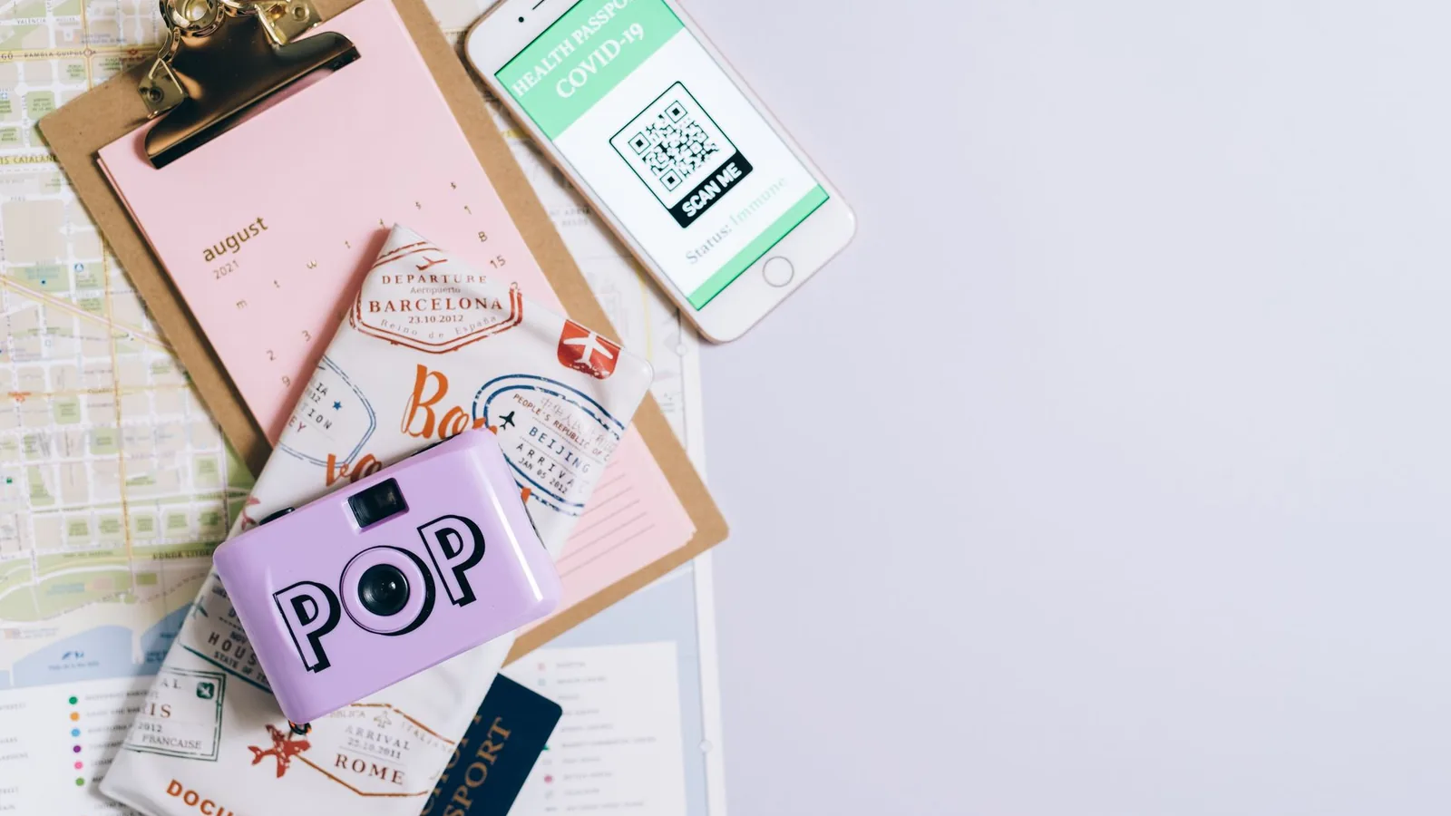 Passport tickets travel flat lay