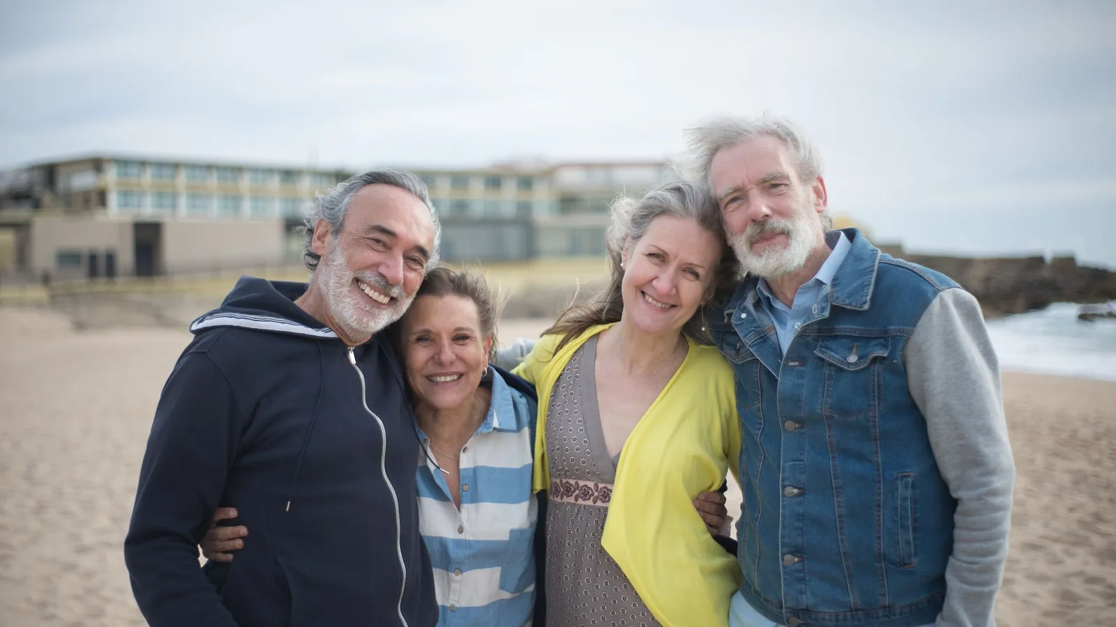 Happy friends seaside day trip