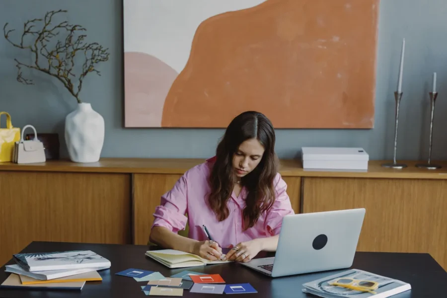 Laptop creative woman workspace