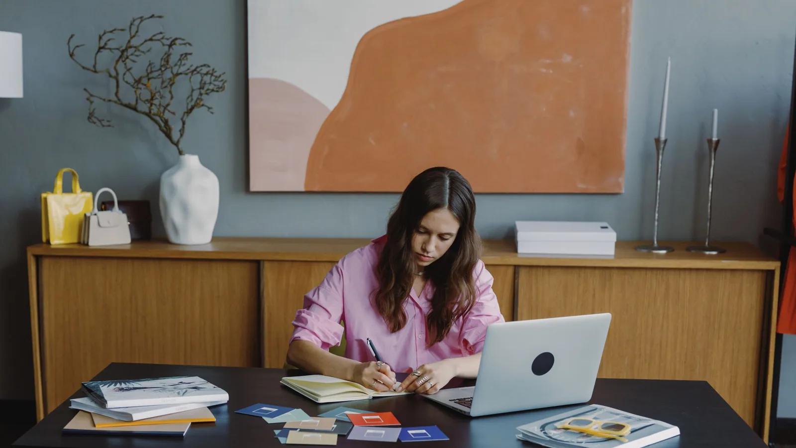 Laptop creative woman workspace